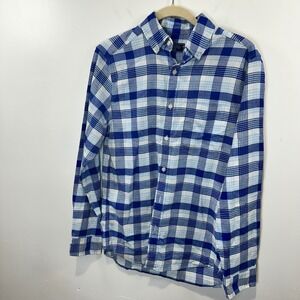 Vineyard Vines Blue and White Plaid Button Down Shirt LS‎ Linen Blend XS